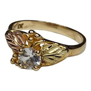 Vintage 10KT Black Hills Gold Clear Topaz Ring Size 6.25 Signed L